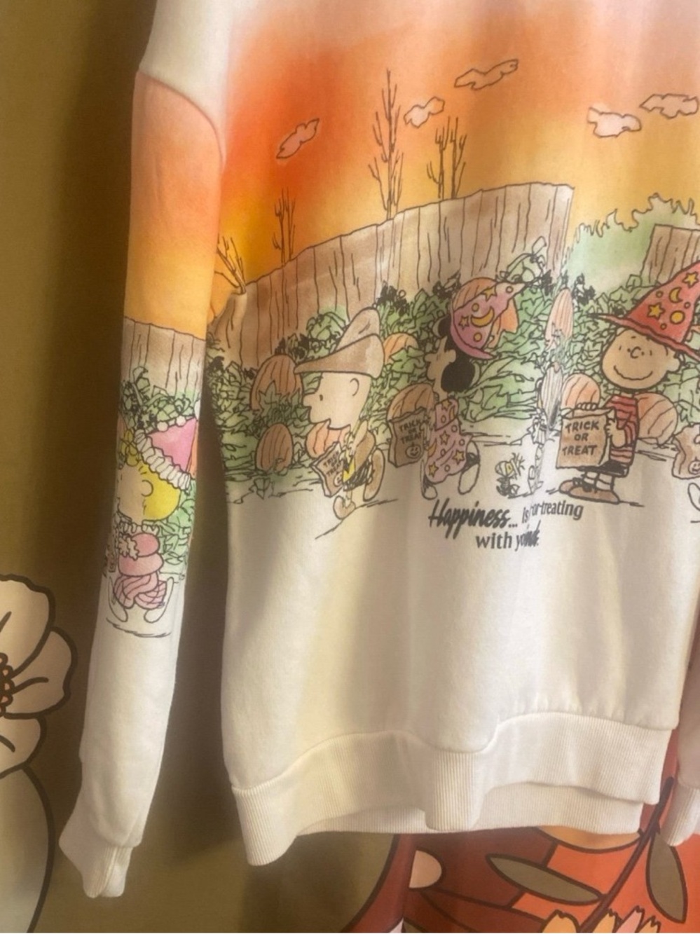 Peanuts White & Orange Ombre Halloween Crewneck Sweater - Picture 4 of 6